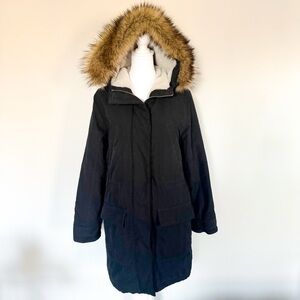 Abercrombie & Fitch Black Parka Coat w Detachable Fur Hood Trim Size Small